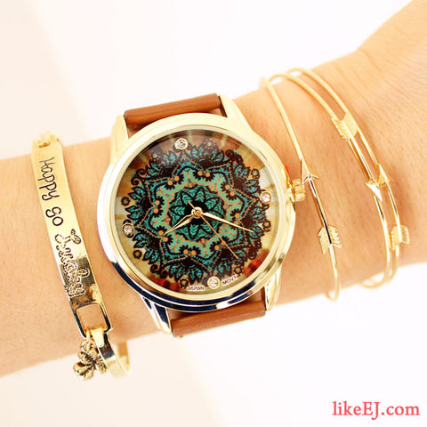 Brown Lace Print Watch