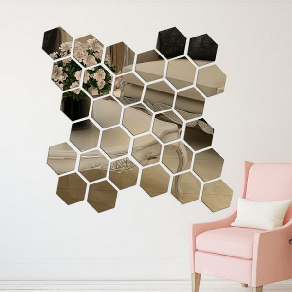 12Pcs 3D Mirror Hexagon Vinyl Removable Wall Sticker Decal Home Decor Art DIY