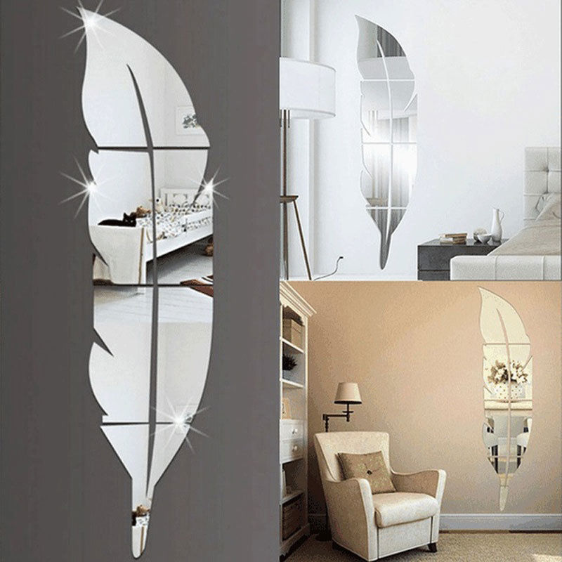 3D Feather Mirror Wall Sticker Room Decal Mural Art DIY Home Decoration