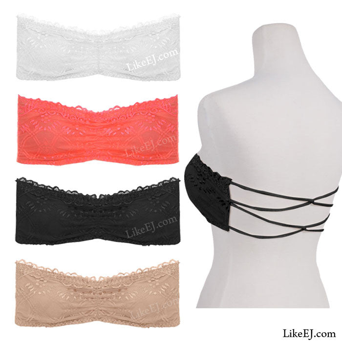 New Floral Lace Bandeau Side Ribbing for Coverage Cage Back Style Bra top # 32115 - LikeEJ - 1
