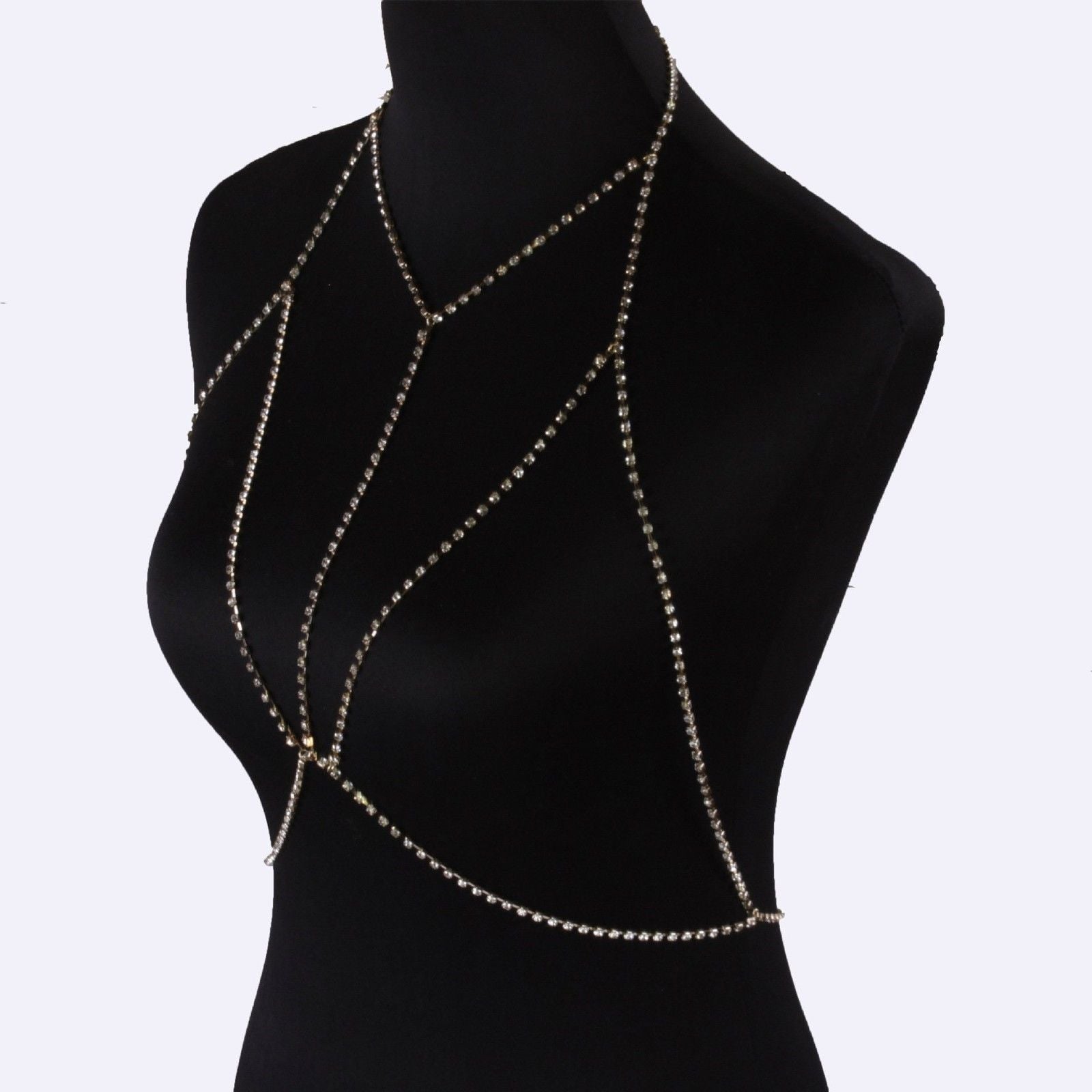 Stylish Shiny Crystal Rhinestone Bra Chest Body Chain Harness Y strap